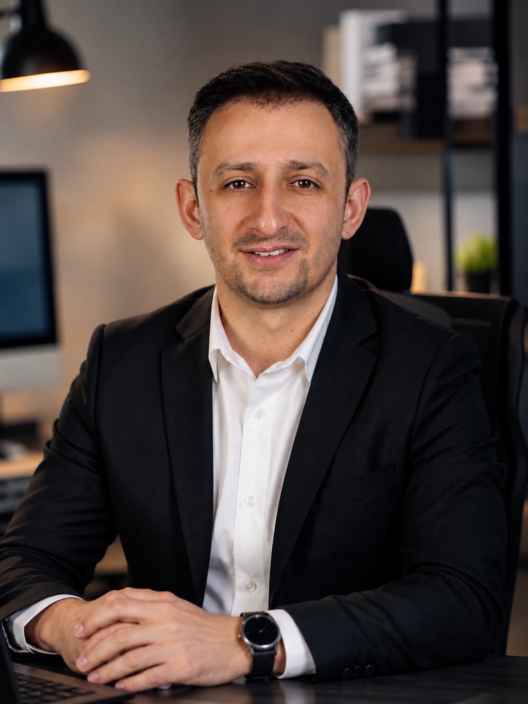 Mimar Faruk AL, ofisinde masa başında